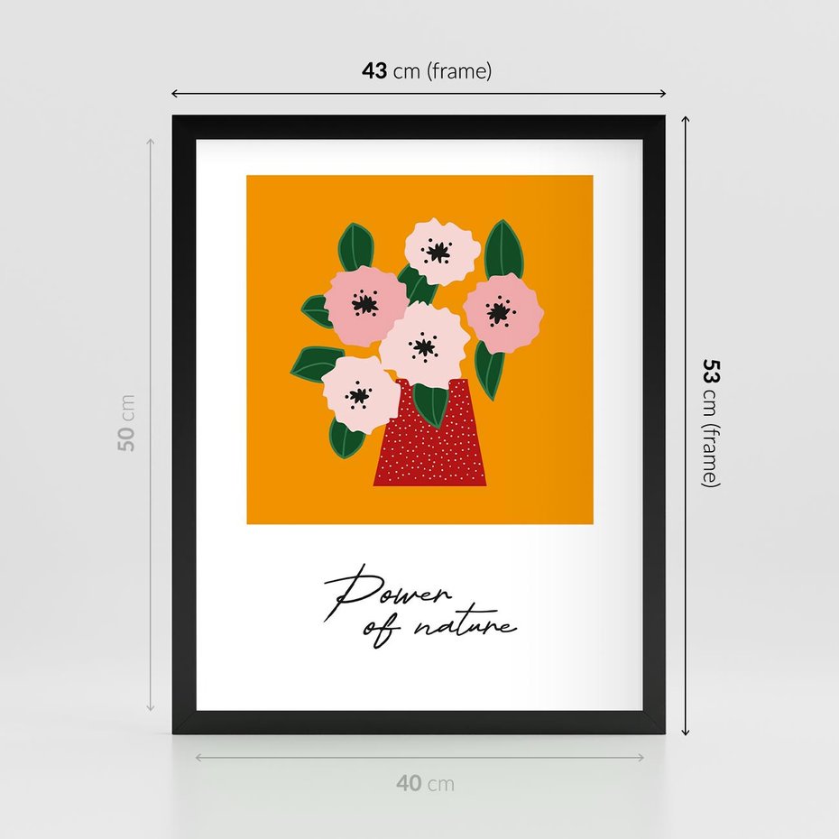 Plakat w ramie 40x50 - Abstrakcyjna Kreska - kwiaty w wazonie, abstrakcja - rama czarna