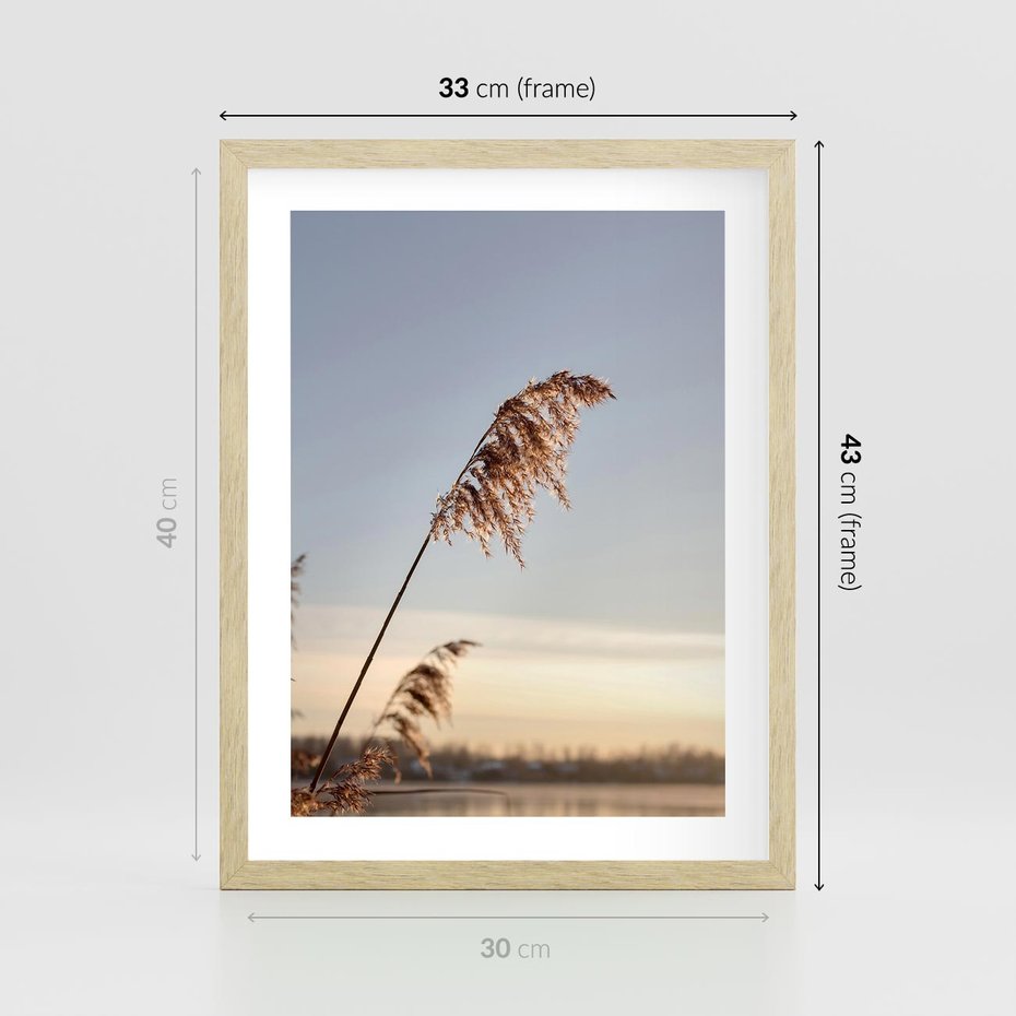 Plakat w ramie 30x40 - Naturalna Delikatność - trawy, boho - rama drewno
