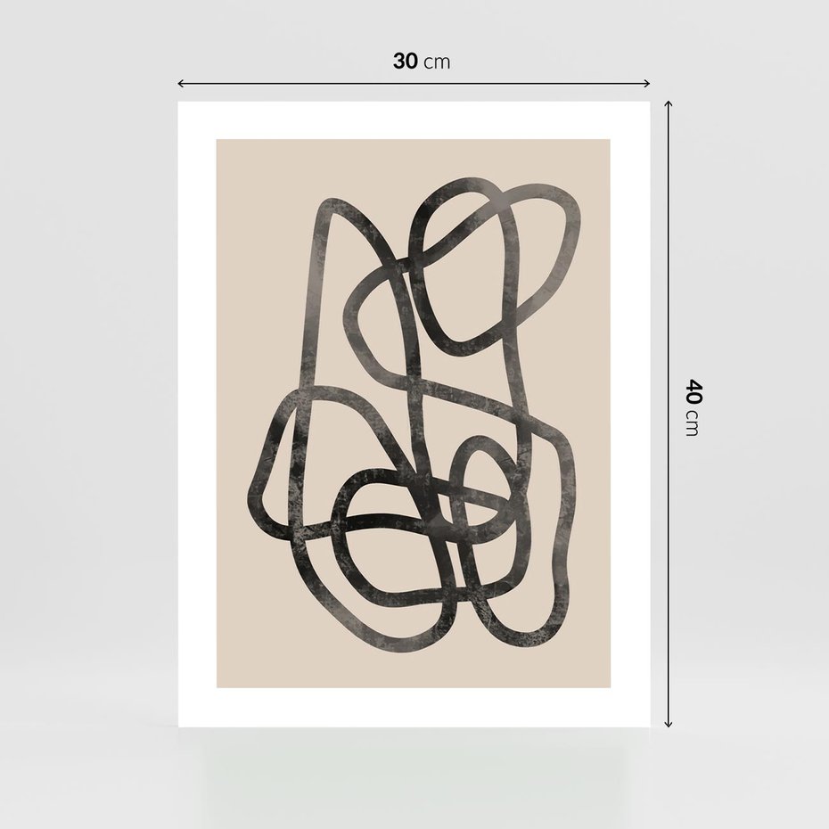 Plakat bez ramy 30x40 - Przenikanie Wirtualnych Wymiarów - zaplątane minimalistyczne linie, na bezowym tle