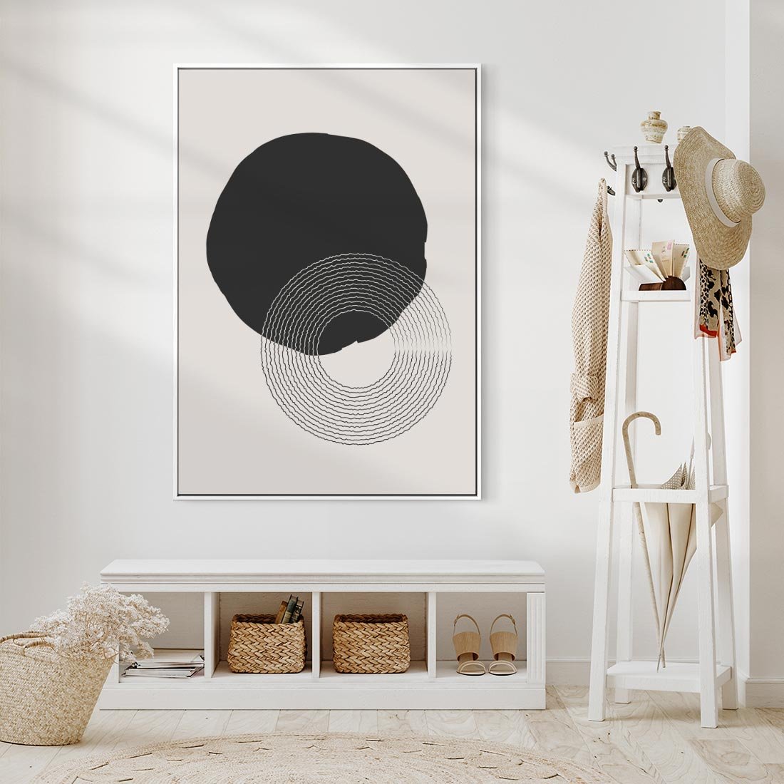 Obraz w ramie 70x100 - Migotliwa Opowieść - abstrakcyjna kompozycja, okręgi - rama biała