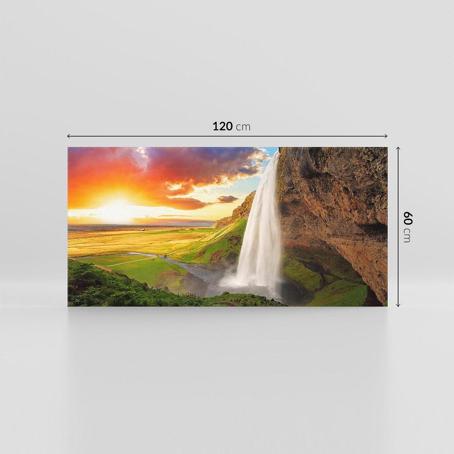 Obraz na płótnie 120x60 - Zachód słońca nad islandzkim wodospadem - Islandia, wodospad