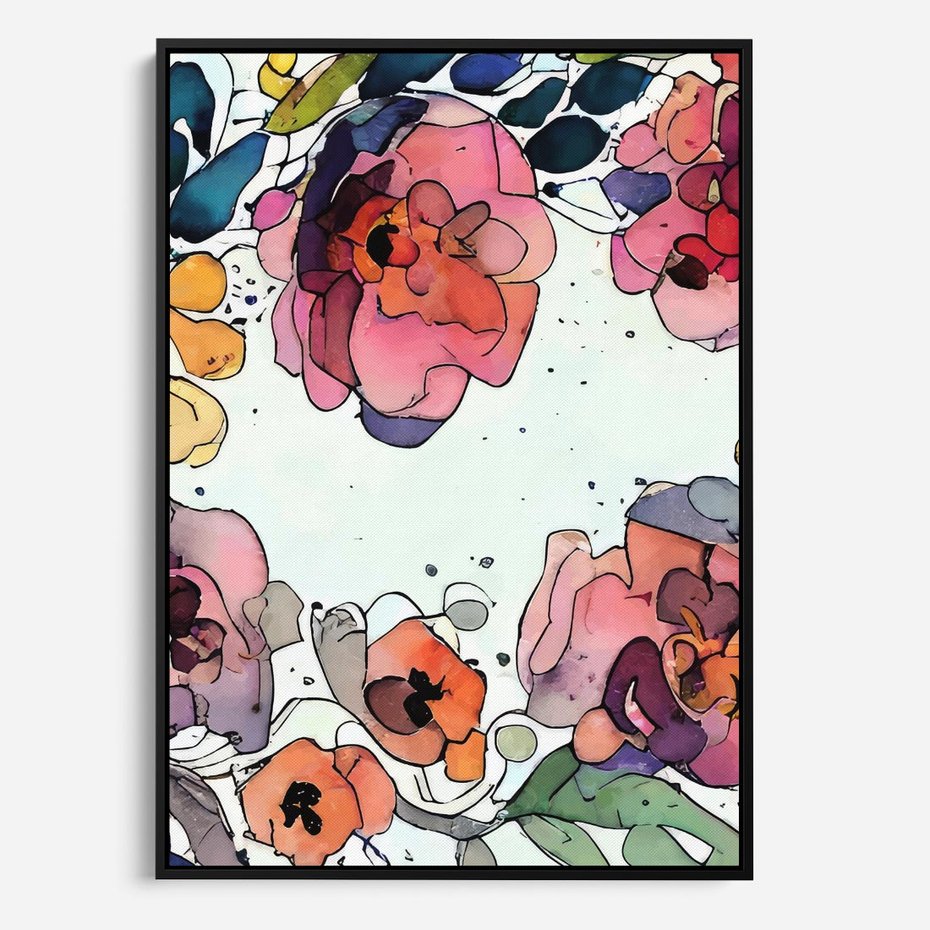 Obraz w ramie 50x70 - Rozkwitające marzenia - akwarelowe kwiaty, kolory - rama czarna