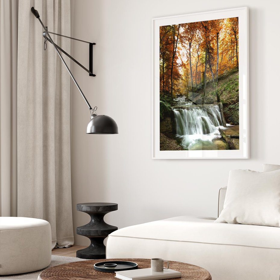 Plakat bez ramy 50x70 - Jesienny wodospad w lesie - wodospad, las