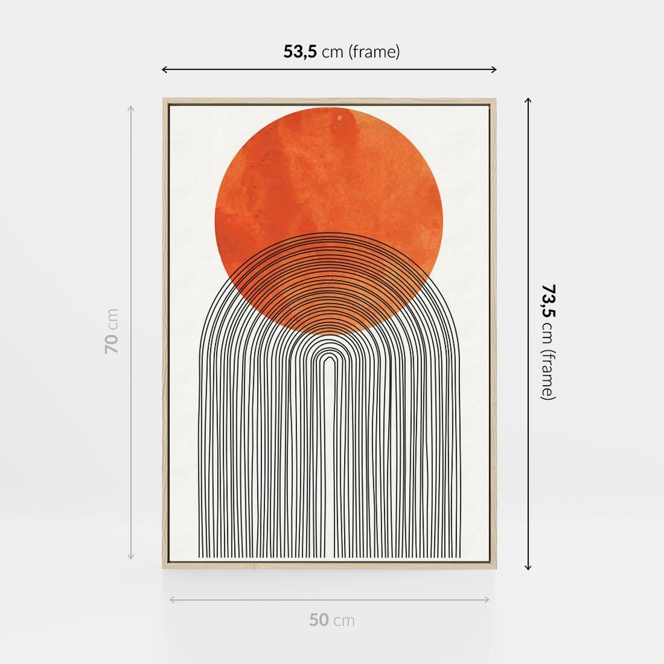 Obraz w ramie 50x70 - Abstrakcyjne Pulsacje - koło, boho styl - rama drewno
