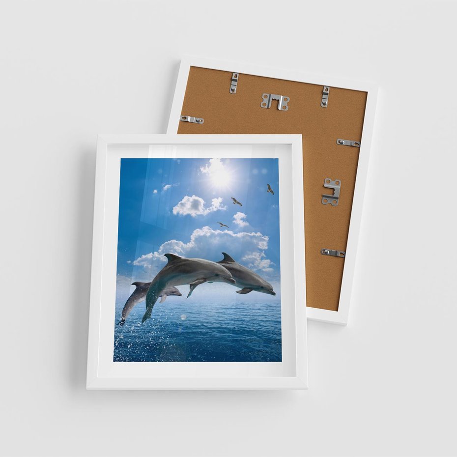 Plakat w ramie 40x50 - Spotkanie z naturą - morze, delfiny - rama biała