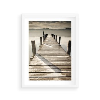 Plakat w ramie 30x40 - Idylliczny pomost nad jeziorem - pomost, jezioro - rama biała