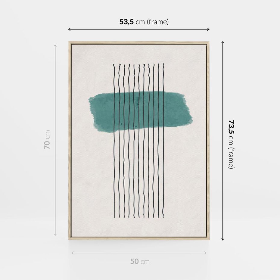 Obraz w ramie 50x70 - Bezczasowe Wspomnienia - abstrakcyjna akwarelowa plama, nieregularne kreski - rama drewno