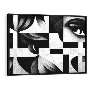 Obraz w ramie 70x50 - Harmonia świateł i cieni - abstrakcja czarno biała, geometria - rama czarna