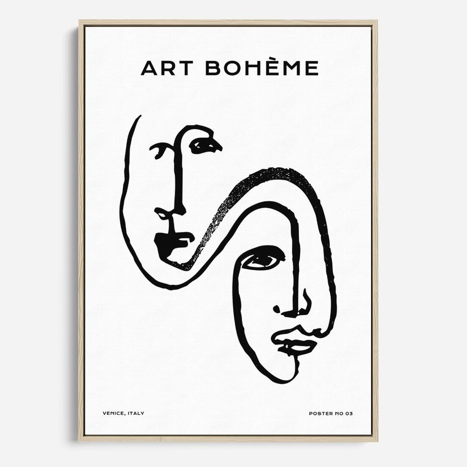 Obraz w ramie 50x70 - Rozbijające Granice Boho - boho sztuka, twarze - rama drewno