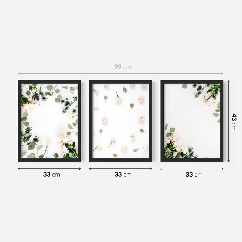 Zestaw obrazy w ramie 30x40 galeria - Białe, kwiaty, róże - rama czarna