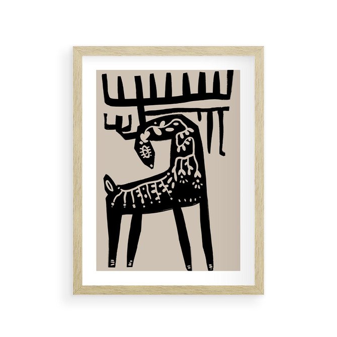 Plakat w ramie 30x40 - Konturem Zdefiniowany - skandynawska sztuka, jeleń - rama drewno