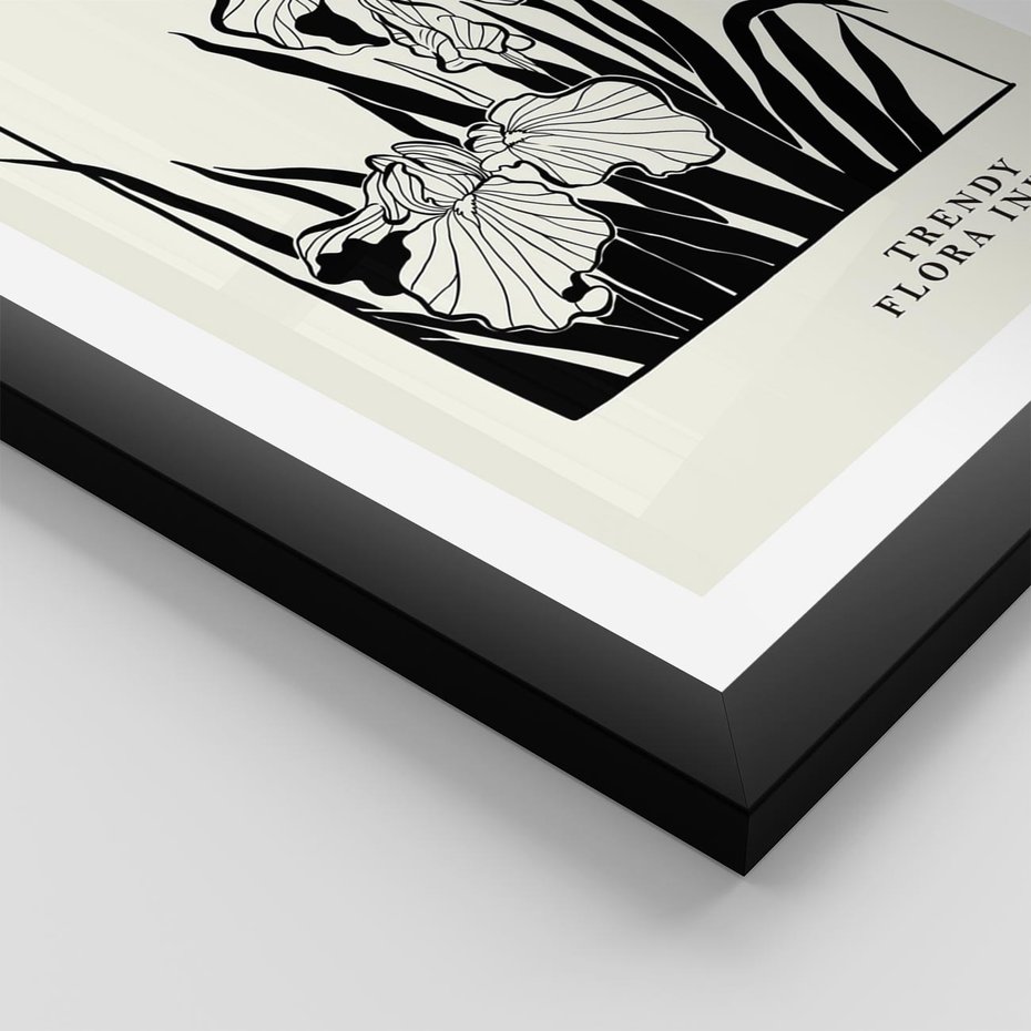 Plakat w ramie 50x70 - Spojrzenia na szkicowaną przeszłość - kwiaty, typografia - rama czarna