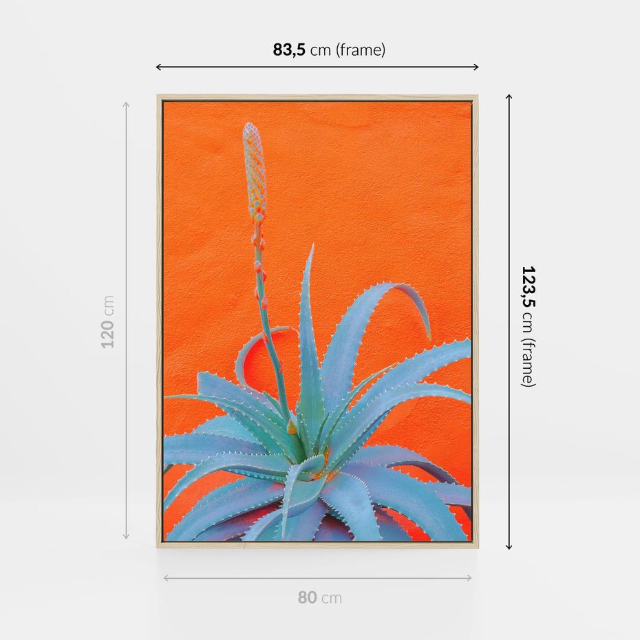 Obraz w ramie 80x120 - Naturalna Harmonia - kaktusy, liście - rama drewno