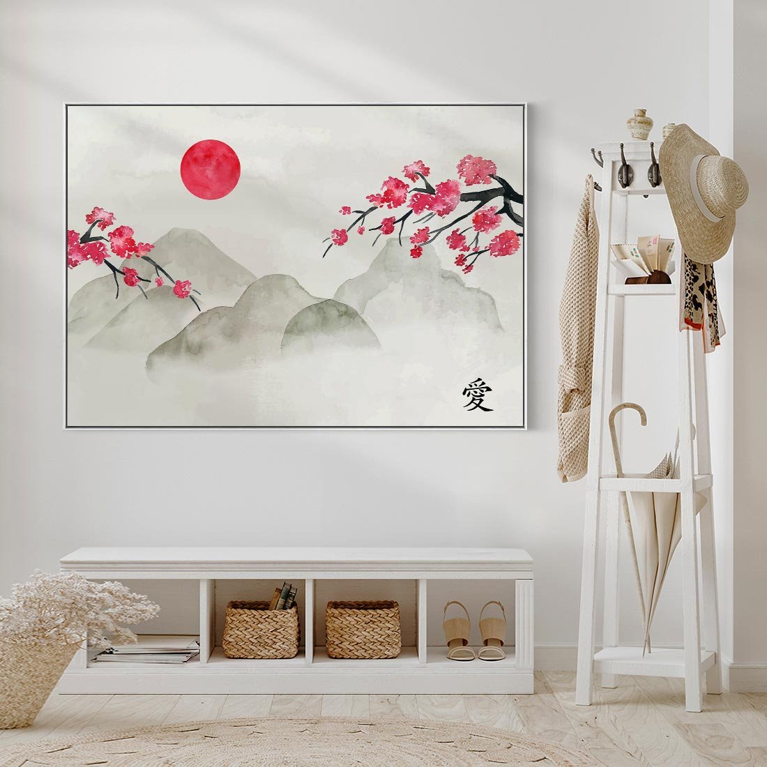 Obraz w ramie 100x70 - Harmonia Japandi - styl japandi, japonia - rama biała