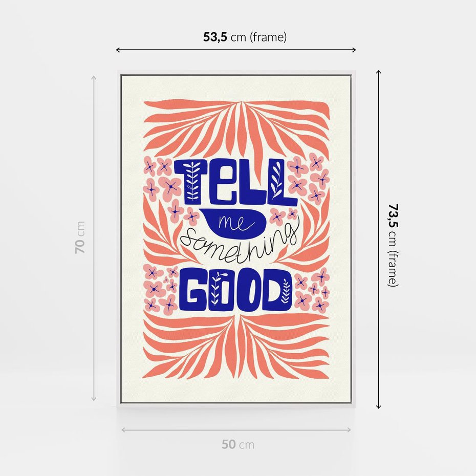 Obraz w ramie 50x70 - Bezgraniczne Formy - nowoczesna typografia, liście - rama biała