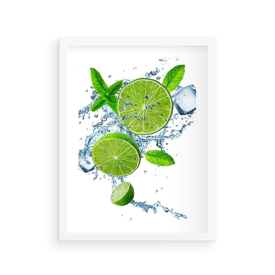 Plakat w ramie 30x40 - Świeżość i Witalność - limonka, owoce - rama biała