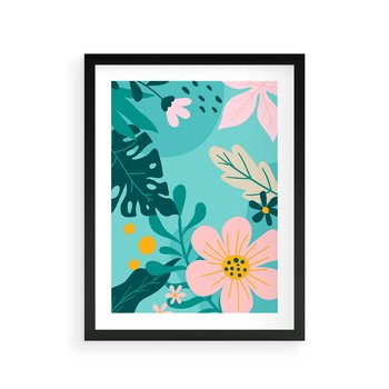 Plakat w ramie 30x40 - Kwiatowy Impuls - pastelowa kompozycja, kwiaty - rama czarna