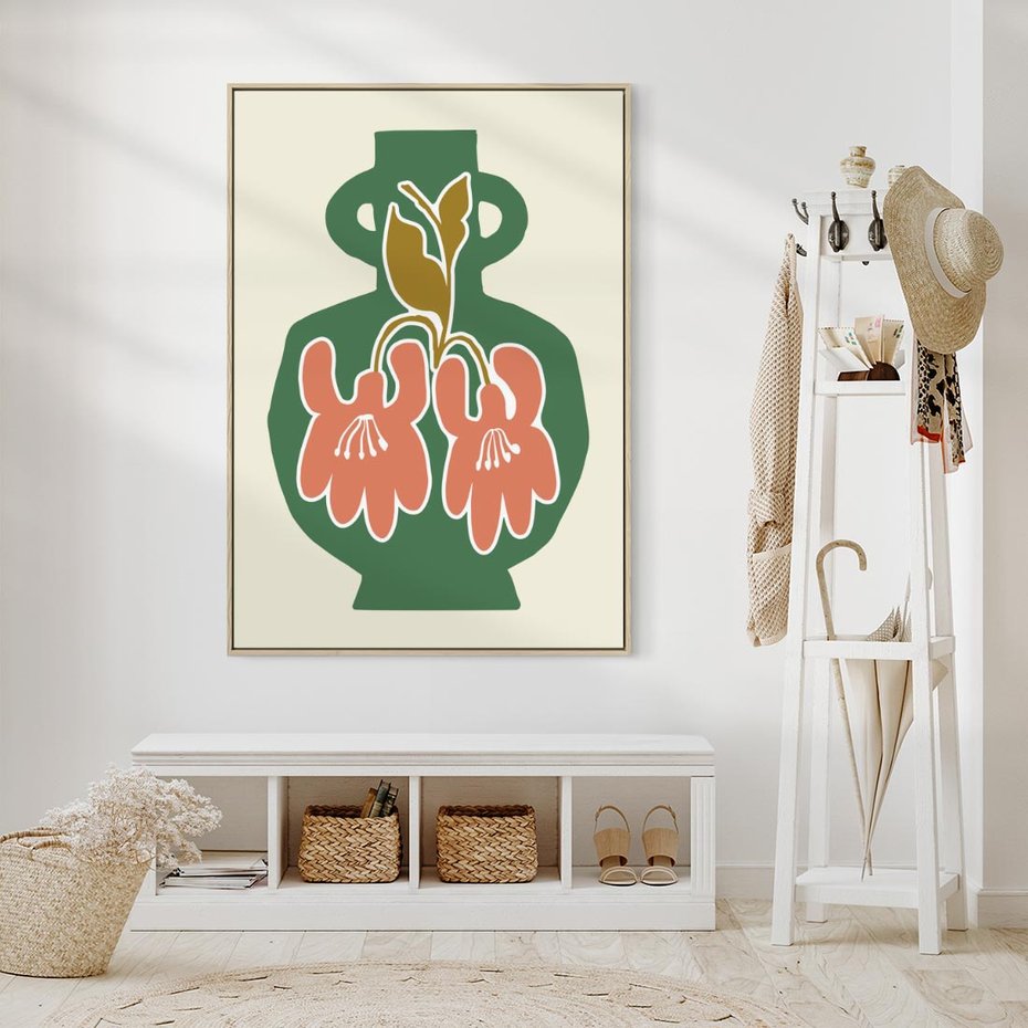 Obraz w ramie 80x120 - Kreatywne Impulsy - boho styl, wazon - rama drewno