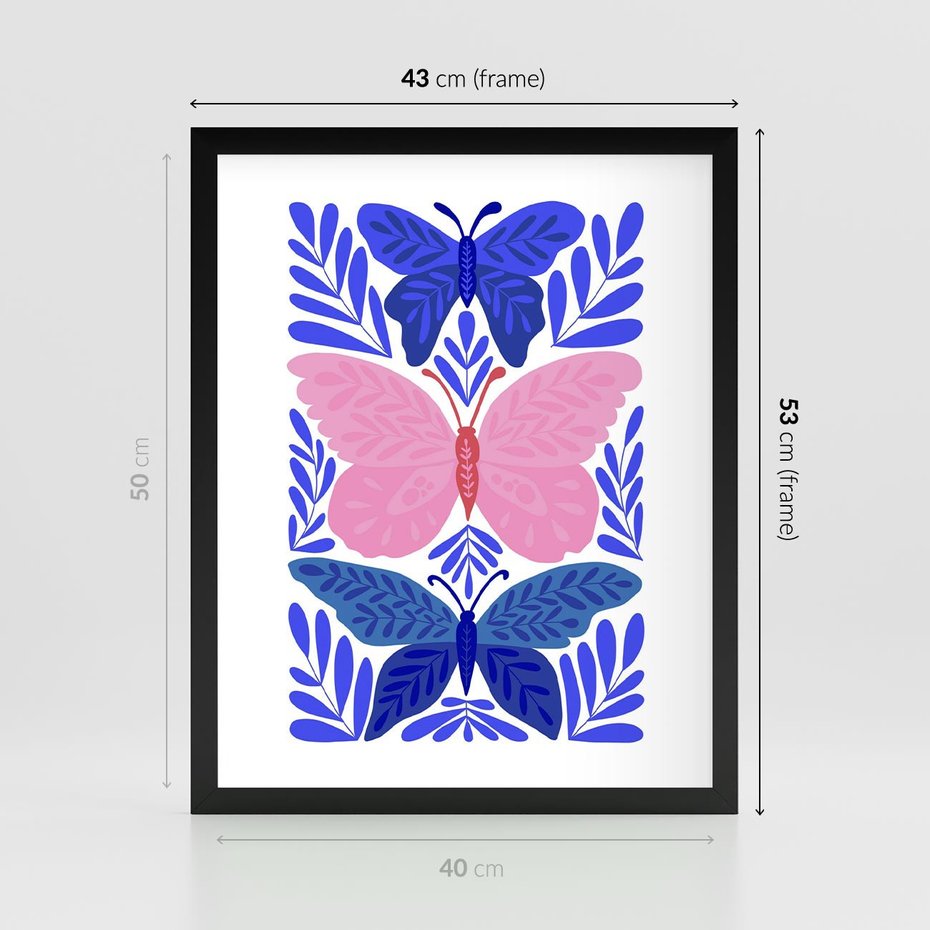 Plakat w ramie 40x50 - Delikatna Symfonia Natury - motyle, rośliny - rama czarna