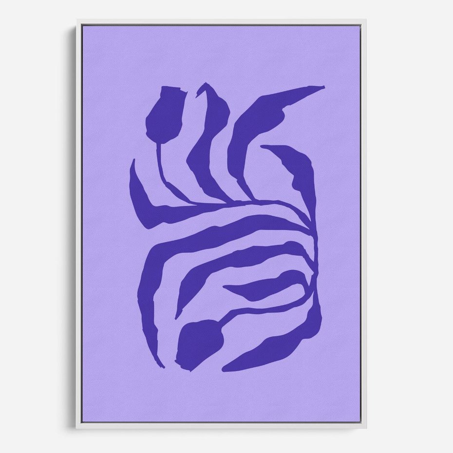 Obraz w ramie 80x120 - Boho Sztuka Wolności - kwiaty, energetyczne fioletowe tło - rama biała