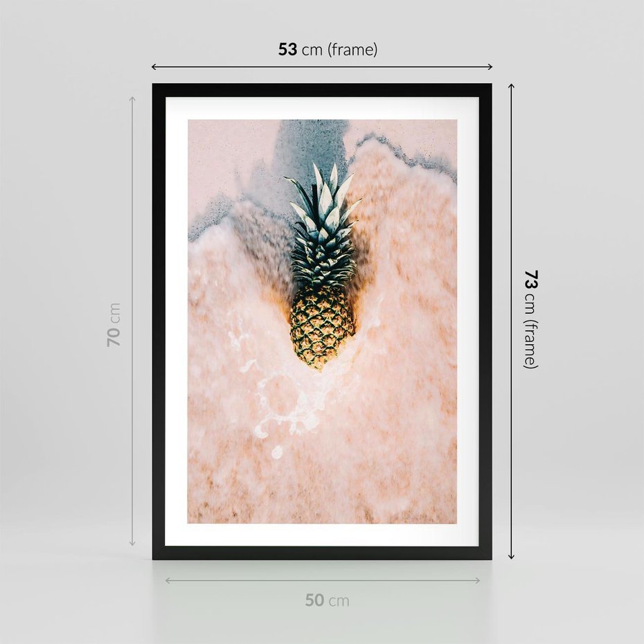 Plakat w ramie 50x70 - Egzotyczna Plaża - ananas, na plaży - rama czarna