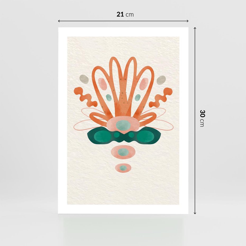 Plakat bez ramy 21x30 - Harmonia Nienormalności - akwarelowe abstrakcyjne kształty, zieleń i pomarańcz