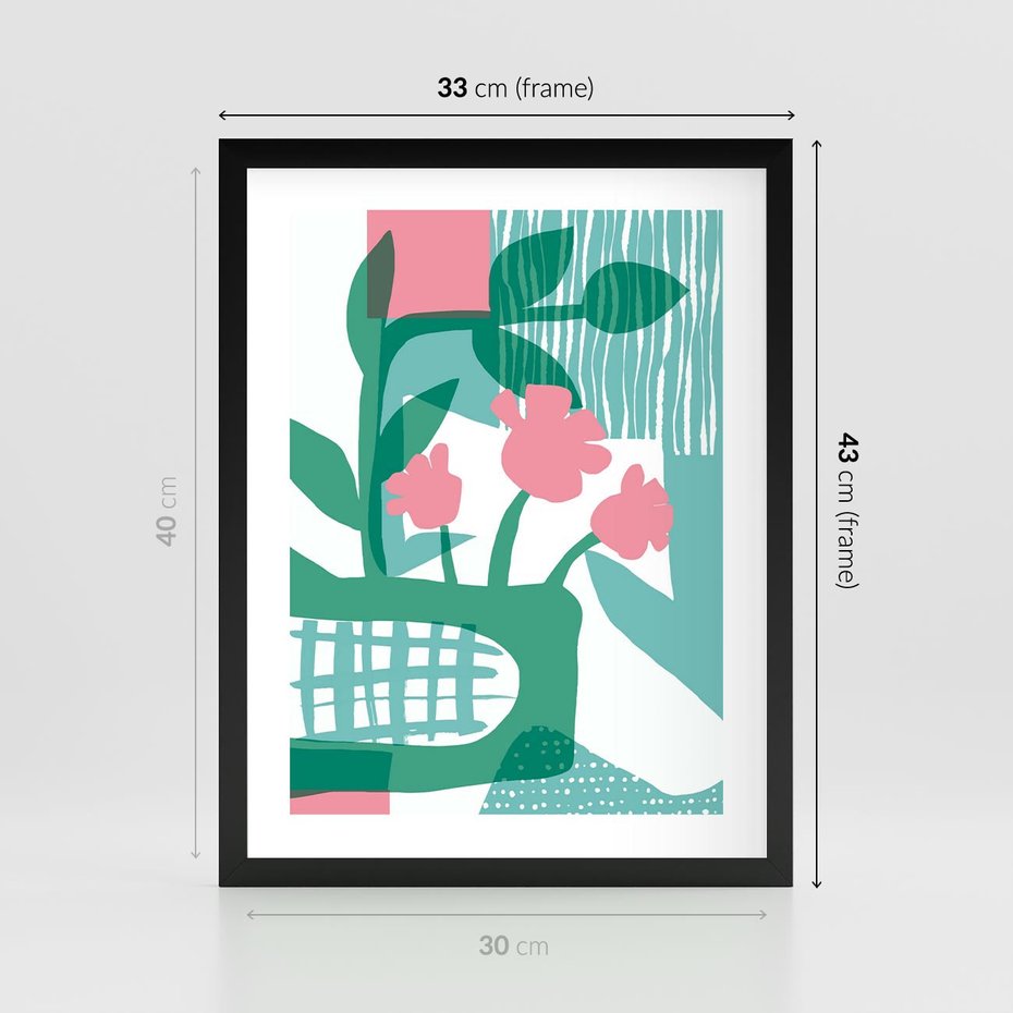 Plakat w ramie 30x40 - Harmonijne Plamy - abstrakcyjne pastelowe kwiaty, nowoczesna sztuka - rama czarna