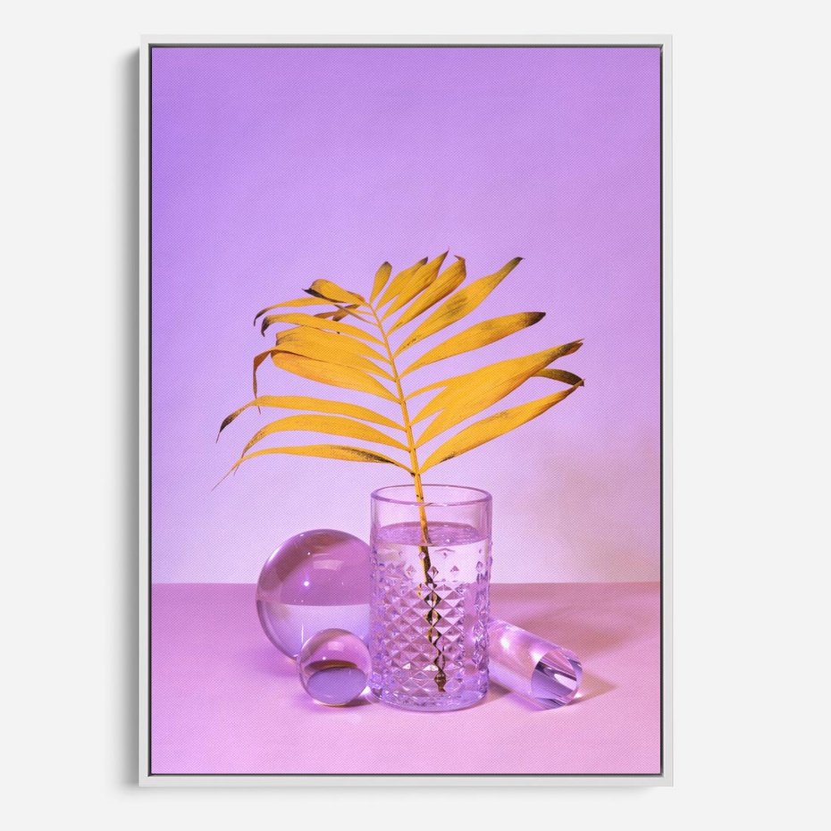 Obraz w ramie 70x100 - Minimalizm i Urok Natury - liście, pastele - rama biała