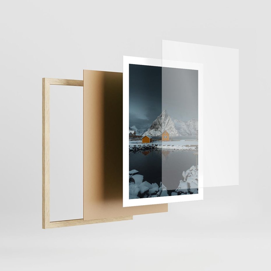Plakat w ramie 50x70 - Minimalizm i Urok Natury - skandynawskie, domki - rama drewno