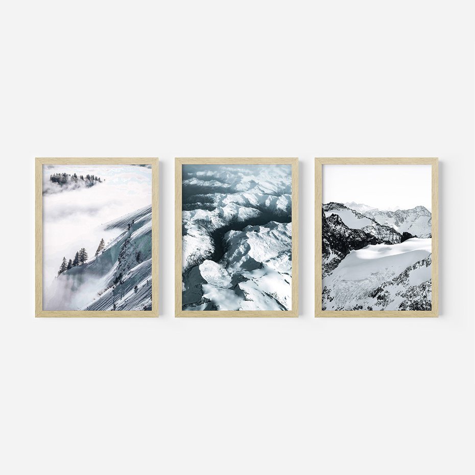 Zestaw obrazy w ramie 30x40 galeria - Zima, górski, krajobraz - rama drewno