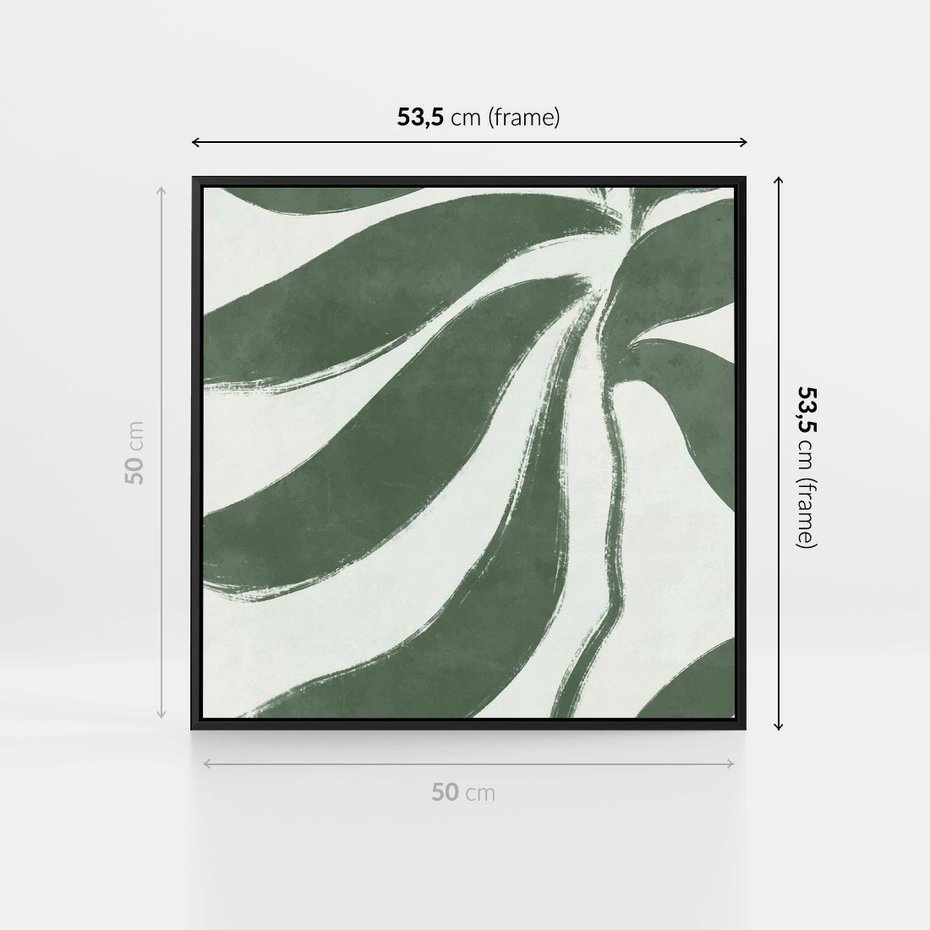 Obraz w ramie 50x50 - Zieleń Wewnętrznego Spokoju - zielony plakat, roślinne inspiracje - rama czarna