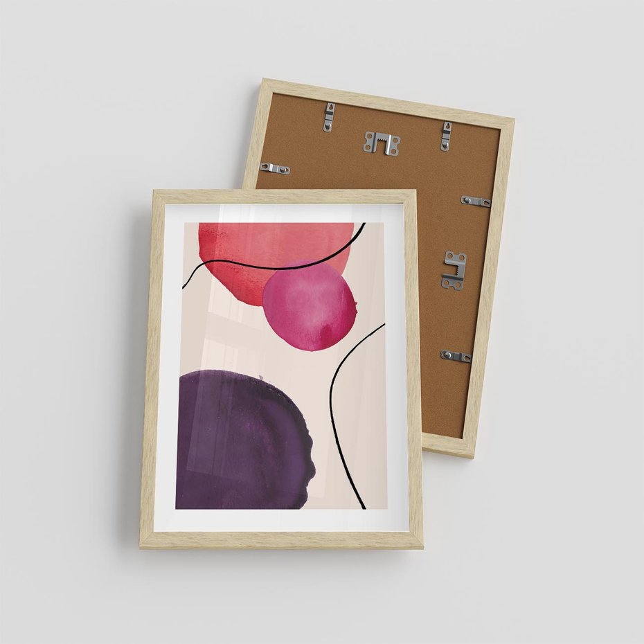 Plakat w ramie 30x40 - Kolorowe Impresje - abstrakcyjne akwarelowe plamy, nieregularne linie - rama drewno