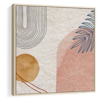 Obraz w ramie 50x50 - Liście i Geometrie - nowoczesny, akwarelowe plamy - rama drewno