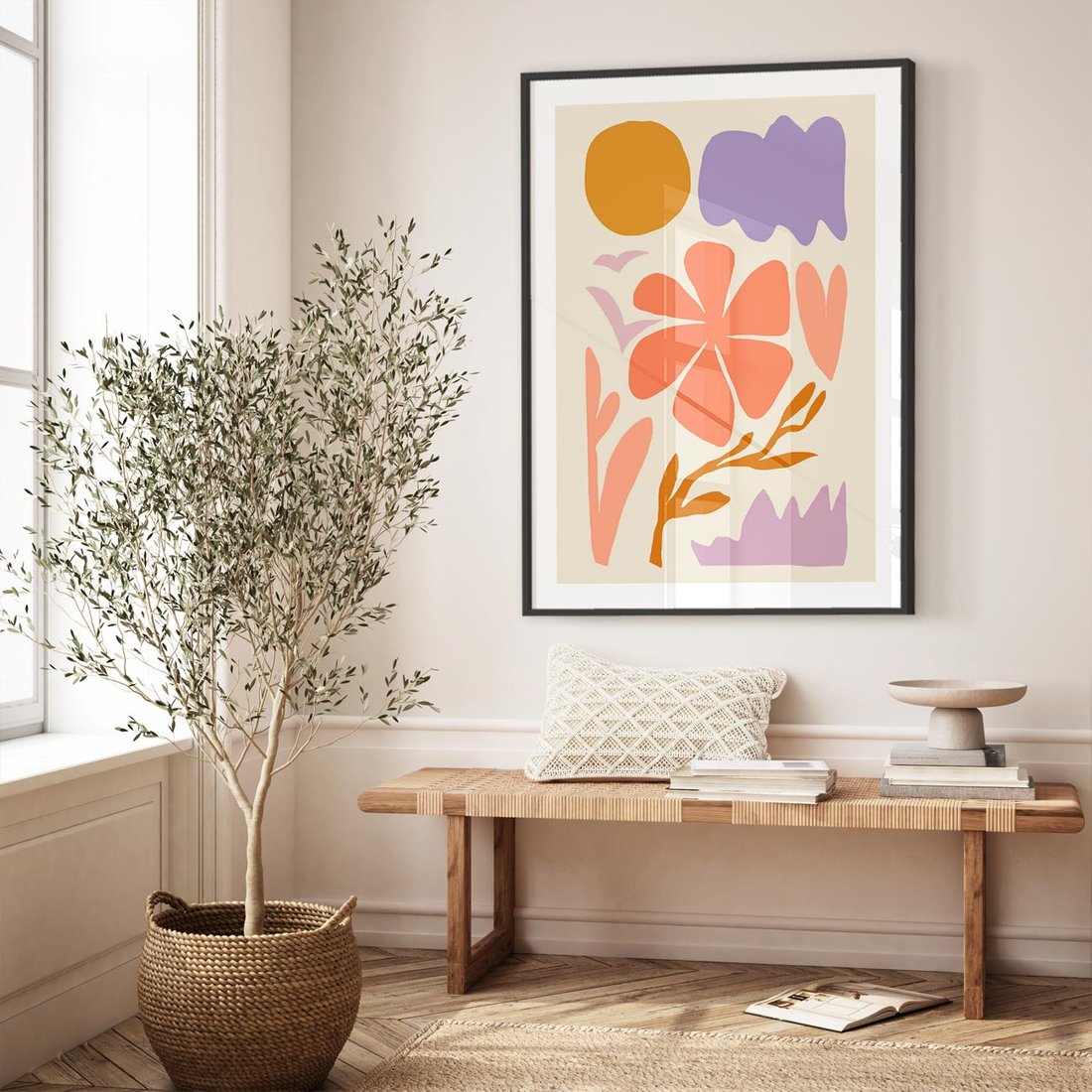 Plakat w ramie 50x70 - Nowoczesne Światło - abstrakcyjny obraz, pastelowe kolory - rama czarna