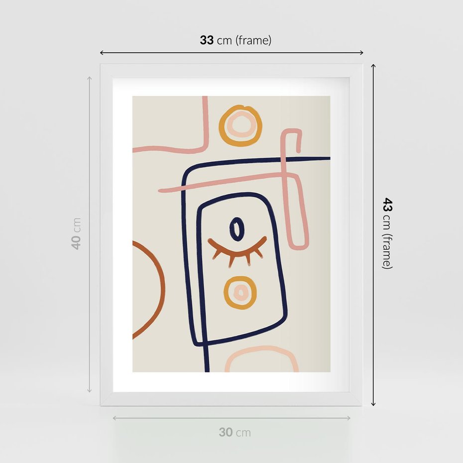 Plakat w ramie 30x40 - Manifestacje Dziwności - abstrakcja w stylu picasso, beżowe tło - rama biała