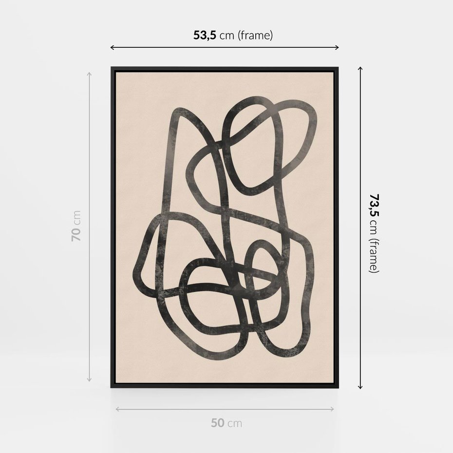 Obraz w ramie 50x70 - Przenikanie Wirtualnych Wymiarów - zaplątane minimalistyczne linie, na bezowym tle - rama czarna