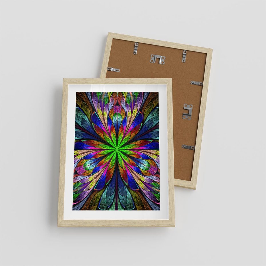 Plakat w ramie 30x40 - Witrażowa magia na płótnie - witraż, sztuka - rama drewno