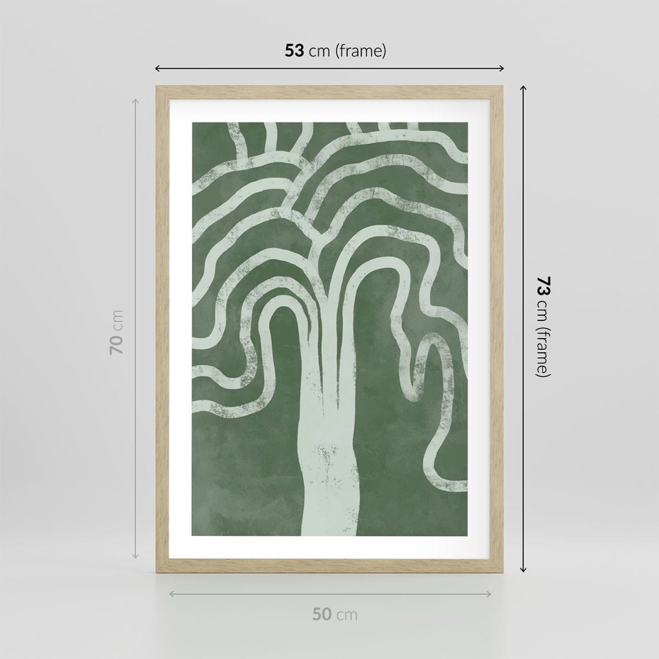 Plakat w ramie 50x70 - Inspirujące Zawiłości Zieleni - abstrakcyjny kształt, zielony plakat - rama drewno
