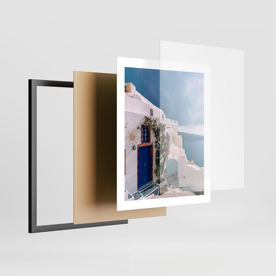 Plakat w ramie 40x50 - Urok Greckiej Wyspy - Santorini, Grecja - rama czarna