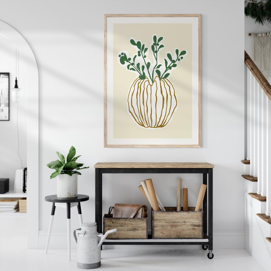 Plakat w ramie 50x70 - Przenikające Formy - abstrakcyjny plakat, kwiaty - rama drewno