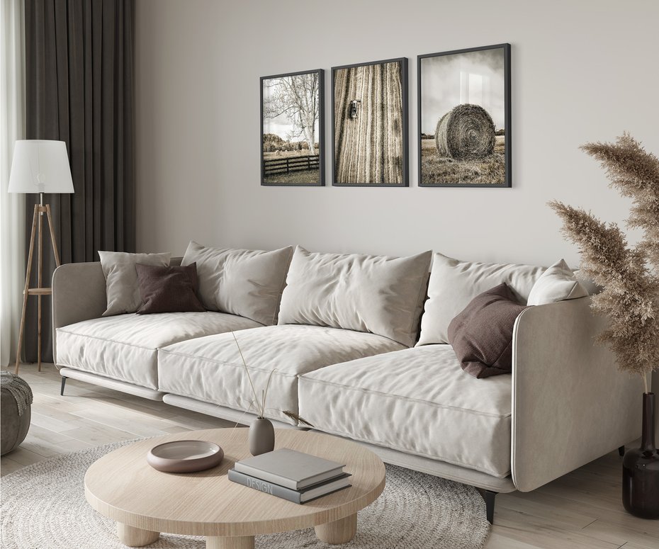 Zestaw obrazy w ramie 50x70 galeria - Pole, wieś, snopki, siana - rama czarna