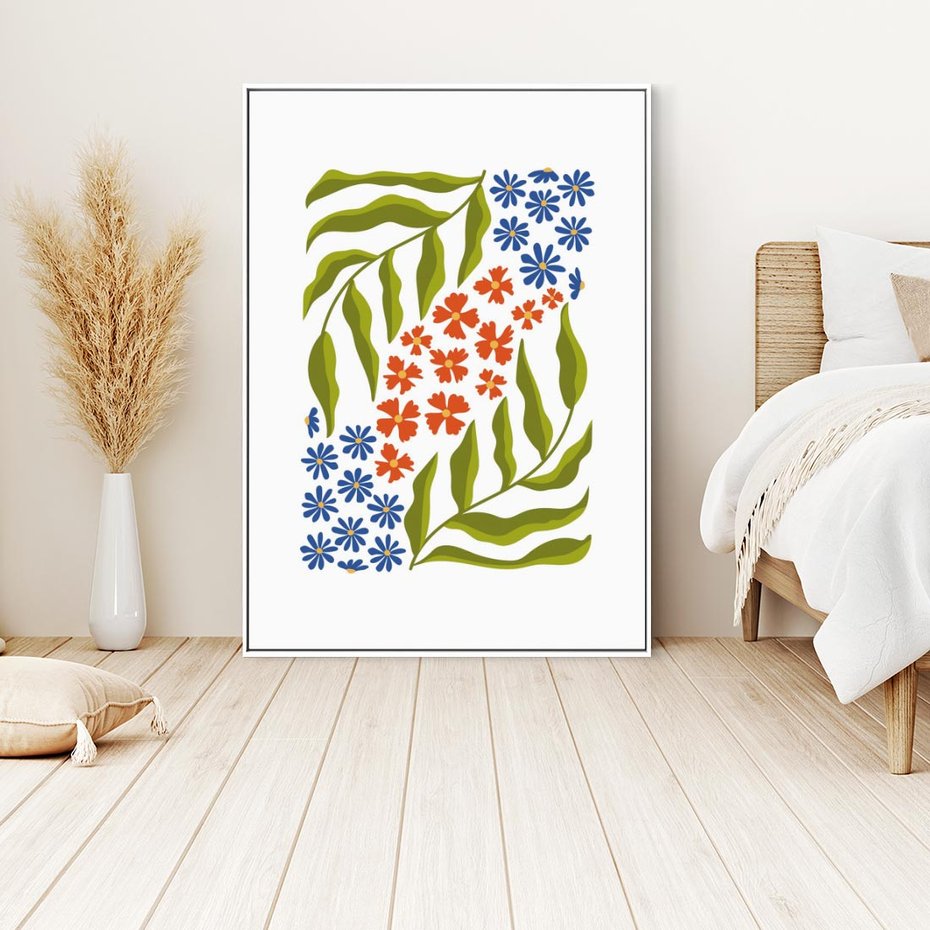 Obraz w ramie 80x120 - Splątane Granice - kwiaty, sztuka nowoczesna - rama biała