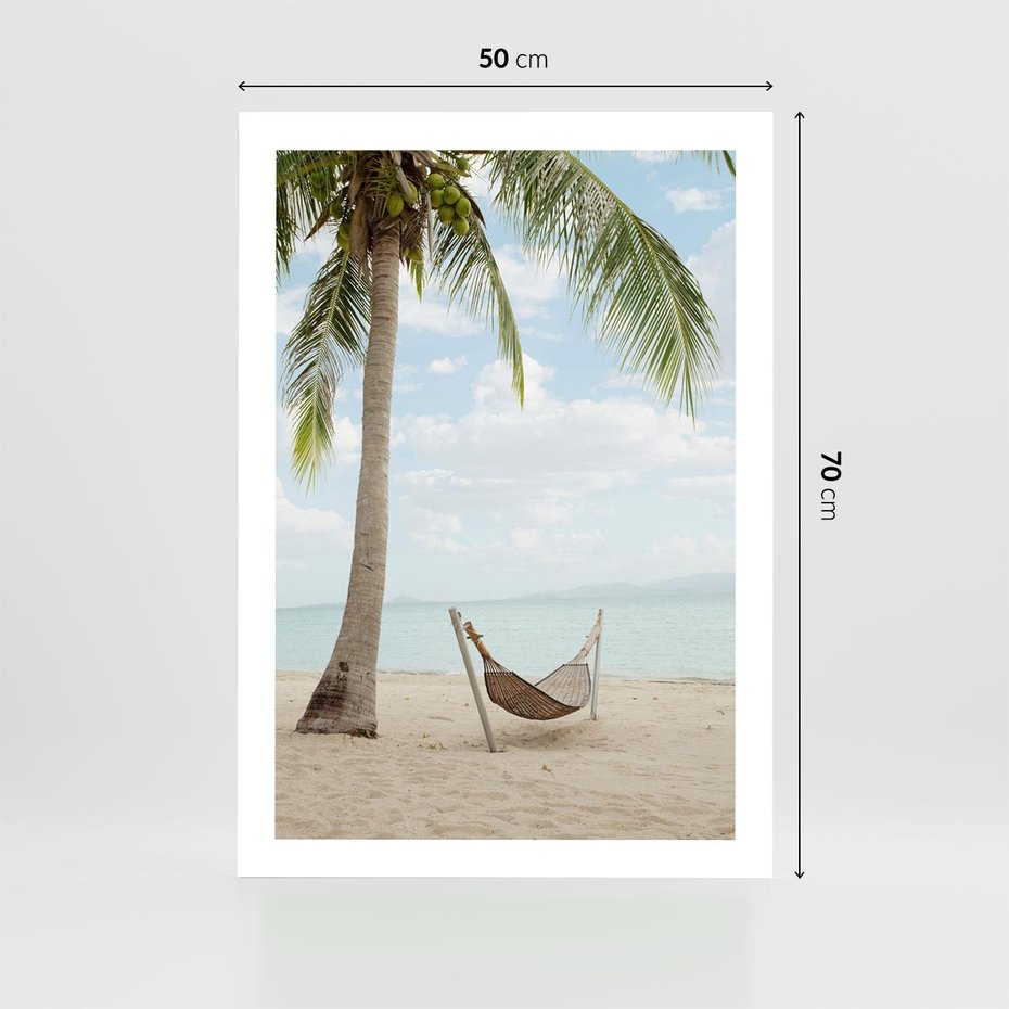 Plakat bez ramy 50x70 - Relaks na plaży - palma, hamak