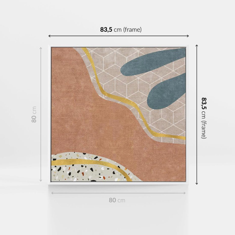 Obraz w ramie 80x80 - Tańczący w deszczu pigmentów - abstrakcyjne formy, rozlane farby - rama biała