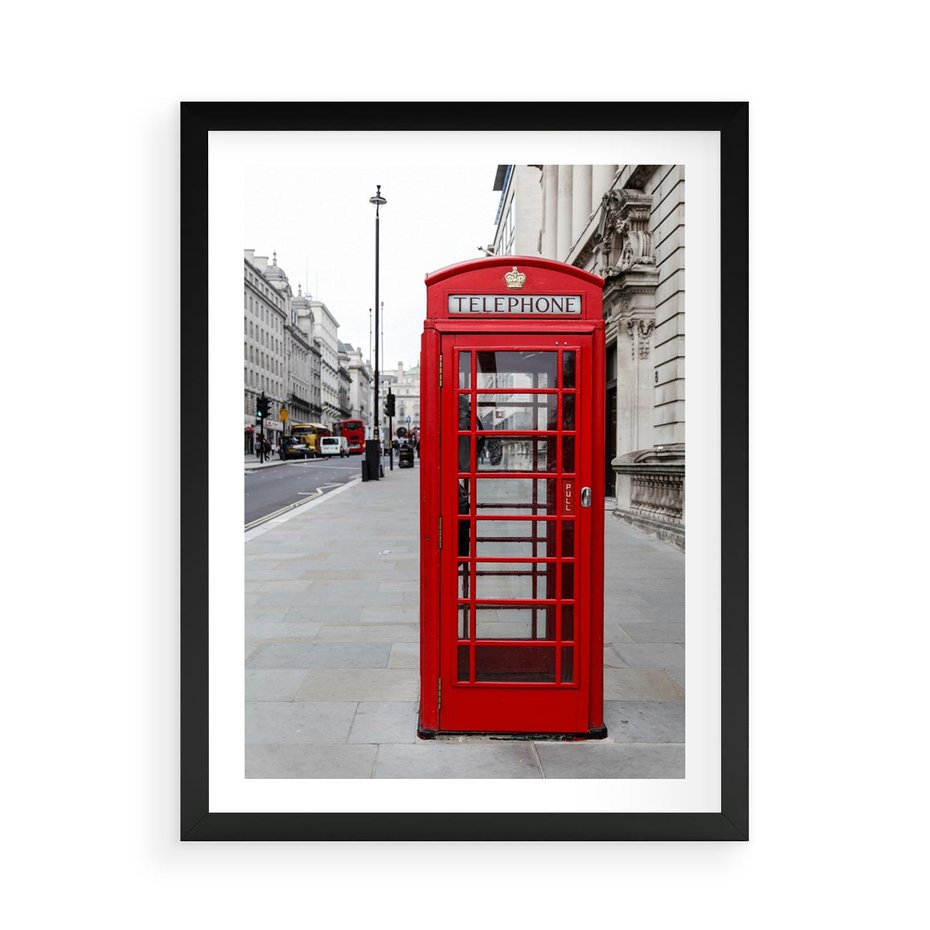 Plakat w ramie 50x70 - Londyńska budka w perspektywie - budka, Londyn - rama czarna