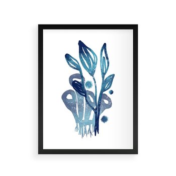 Plakat w ramie 30x40 - Akwarelowy Błękit - pastelowy, abstrakcyjny plakat - rama czarna