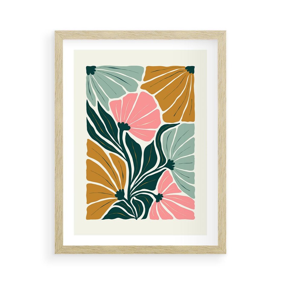 Plakat w ramie 50x70 - Rozplątane Myśli - abstrakcyjna kompozycja, pastelowe kwiaty - rama drewno