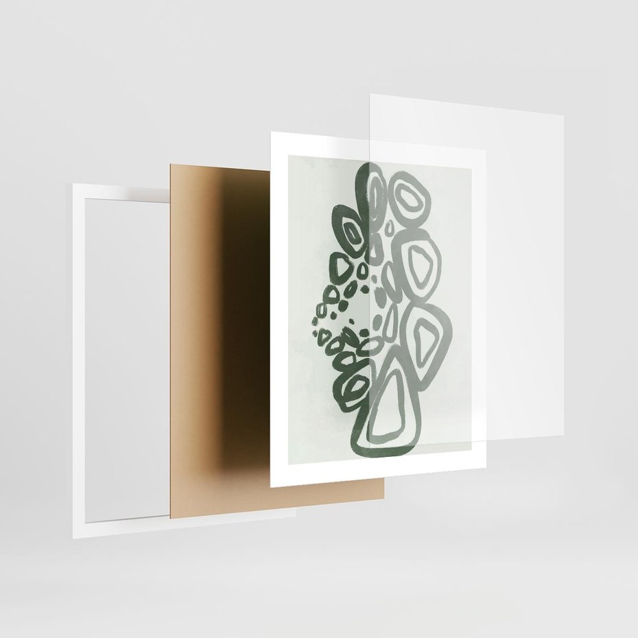 Plakat w ramie 40x50 - Migotliwe Widzenia Zieleni - zielona abstrakcja, zgaszona zieleń - rama biała