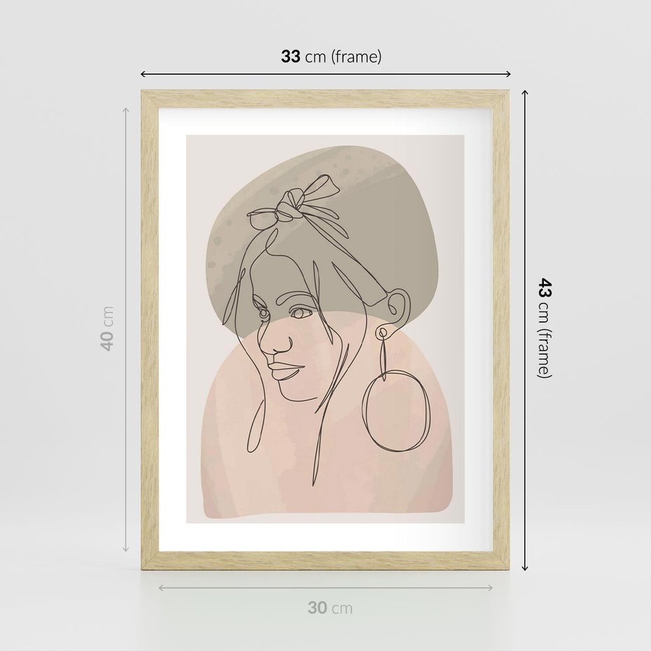 Plakat w ramie 30x40 - Kobieta w Linii: Akwarelowa Harmonia - kobieta one line, grafika - rama drewno