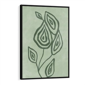 Obraz w ramie 70x100 - Szmaragdowy Oddech - abstrakcyjne delikatne zielone linie, podobne do gałęzi kwiatów - rama czarna